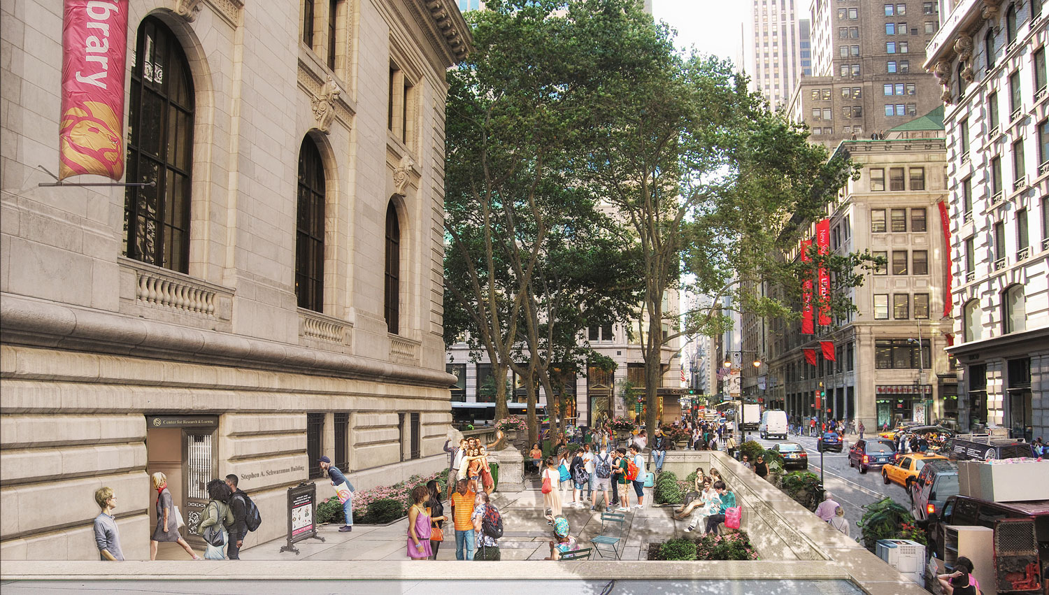 A rendering of the new 40th Street Entrance to the Stephen A. Schwarzman Building
